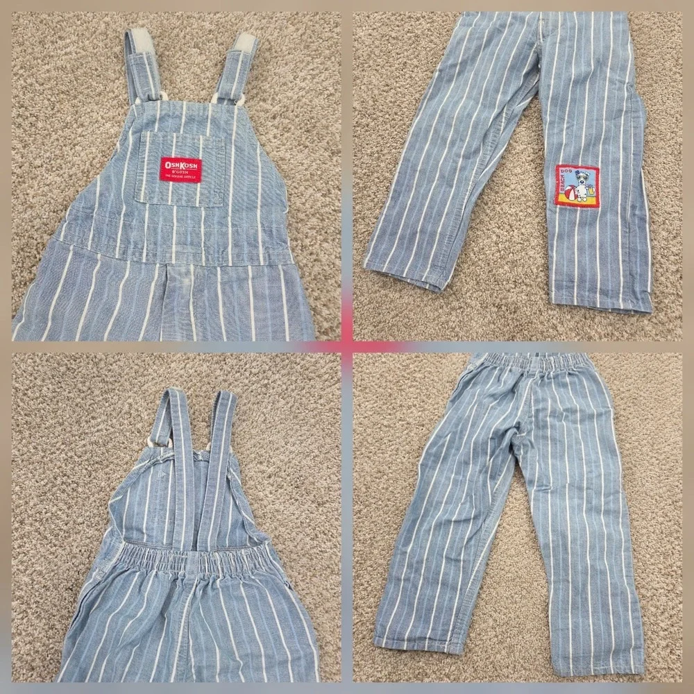 OshKosh B'Gosh vintage Pinstripe Stripe toddler overalls 2T Made In USA 80s 90s